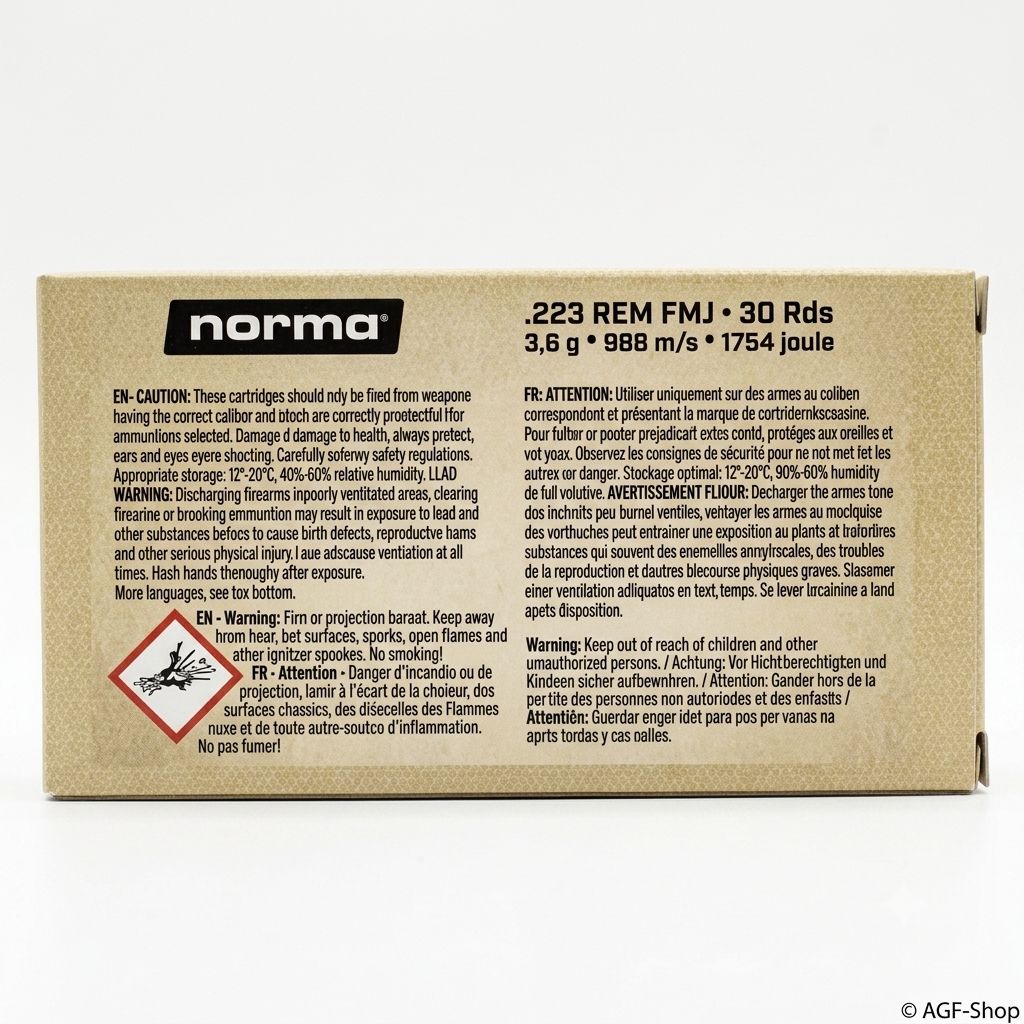 Norma .223 Rem. Tactical FMJ 3,56 g / 55 gr Büchsenpatronen, Packung mit 30 Stück