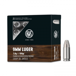 RWS Pistolenpatrone 9mm Luger Fangschuss 7,0 g 108 gr 20 Stück bleifrei