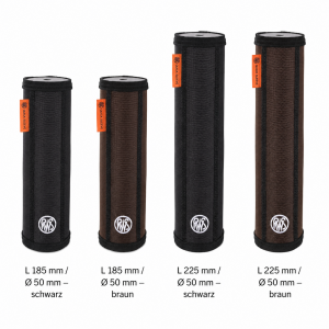 RWS Quick Sleeve Schalldämpferhüllen in Schwarz und Braun, jeweils L 185 mm und L 225 mm für Ø 50 mm Schalldämpfer