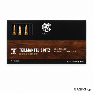 RWS Teilmantel Spitz 5,6x50 R Magnum 4,1 g / 63 grs Jagdmunition, 20 Stück, Blei